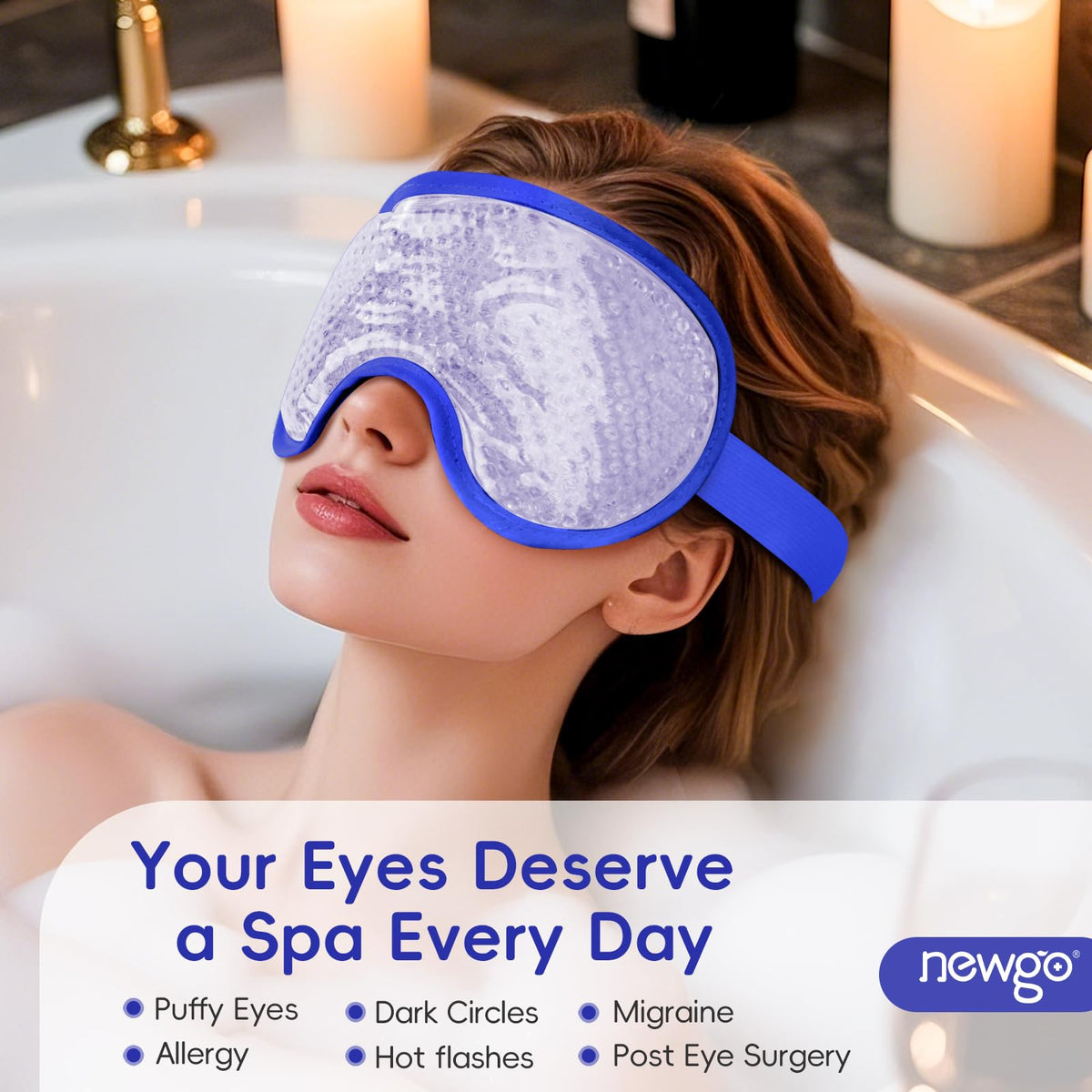 NEWGO Cooling Eye Mask - Cold Ice Pack for Puffy Eyes, Dark Circles, Headache & Stress Relief (Navy Blue)