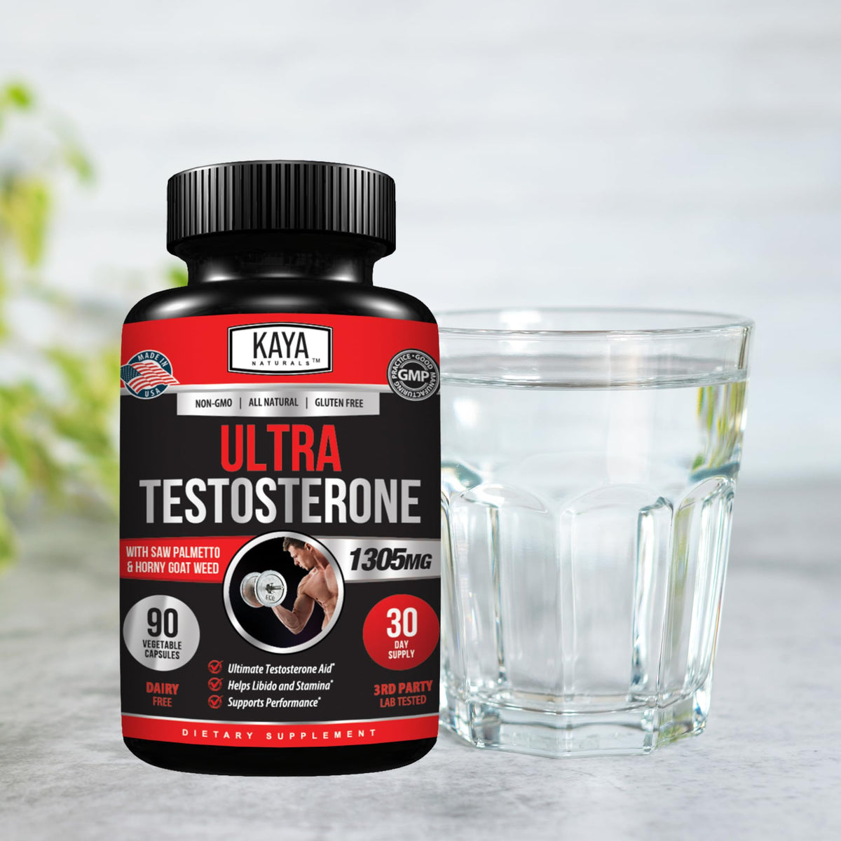 Kaya Naturals Ultra Testosterone Booster for Men - with Tongkat Ali, Horny Goat Weed & Tribulus - Energy, Stamina & Strength Support (90 Count)
