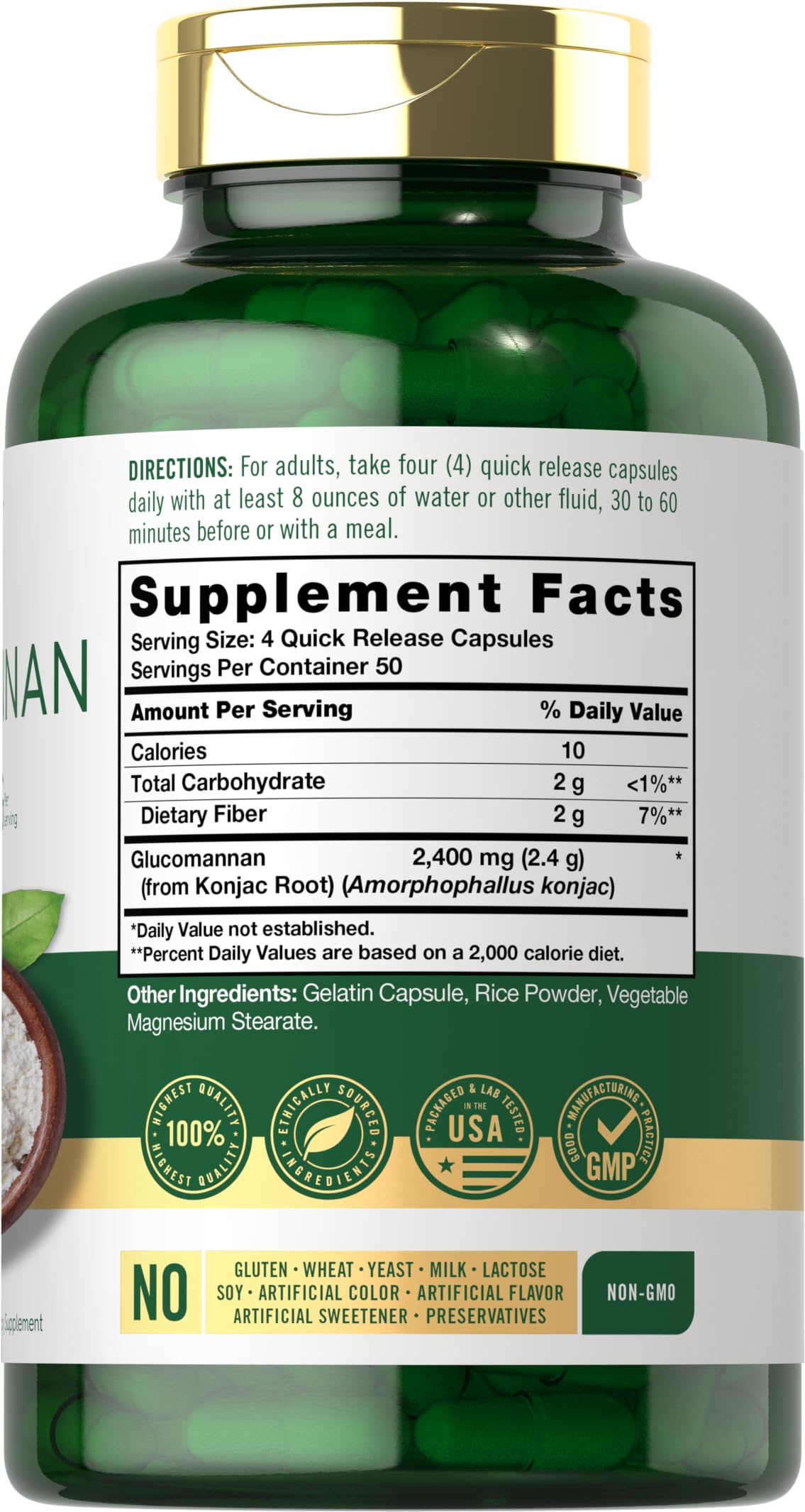 Carlyle Glucomannan Capsules - 200 Count - from Konjac Root - Soluble Fiber Pills - Non-GMO, Gluten Free Supplement