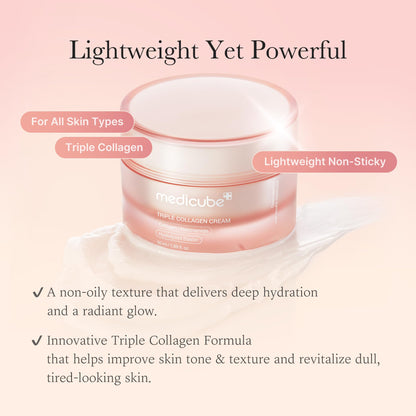 Medicube Triple Collagen Cream - Hydrating & Firming Moisturizer with Hyaluronic Acid, Premium Elastin, Shea Butter - Wrinkle Care & Boosts Elasticity - Korean Skincare, 1.69 oz