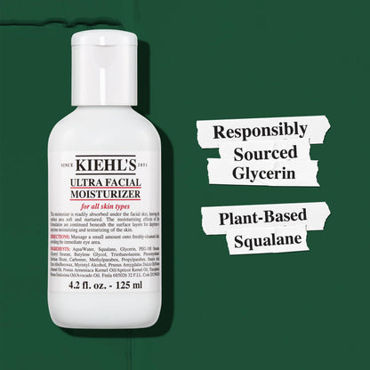 Kiehl's Ultra Facial Moisturizer, for Easy Daily Hydration, Infused with Squalane and Glycerin, Replenishes Moisture Barrier and Softens Skin, Suitable for All Skin Types, Fragrance-Free - 4.2 fl oz