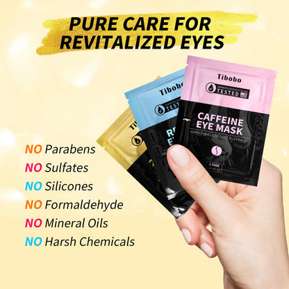 24K Gold & Retinol Under Eye Patches - Caffeine Eye Mask for Puffy Eyes & Dark Circles - Valentines Day Skincare Gift (25 Pairs)