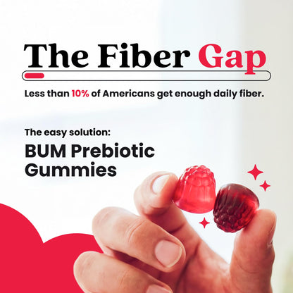 Bum Prebiotic Fiber Supplement - Inulin Prebiotic Fiber Gummies for Men for Peachy Digestive Health, Regularity & Boating Relief - 4g Per Serving - 120 Gummies, Pack of 2 (120 Gummies, Pack of 2)