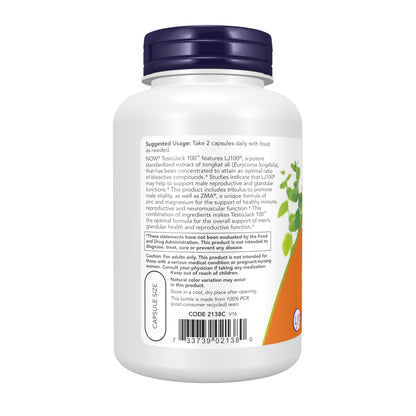 Testosterone Support Supplement for Men - LJ100 Tongkat Ali, Tribulus & ZMA - Energy, Strength & Performance Formula - NOW Foods TestoJack 100 (120 Veg Capsules)