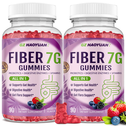 GZ HAOYUAN Fiber Gummies for Adults - Sugar Free Fiber Supplement 17 in 1, Probiotic 60 Billion CFU & Prebiotic with Digestive Enzymes, Inulin, Psyllium, Support for Gut & Digestive Health, 180 Count