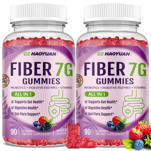 GZ HAOYUAN Fiber Gummies for Adults - Sugar Free Fiber Supplement 17 in 1, Probiotic 60 Billion CFU & Prebiotic with Digestive Enzymes, Inulin, Psyllium, Support for Gut & Digestive Health, 180 Count