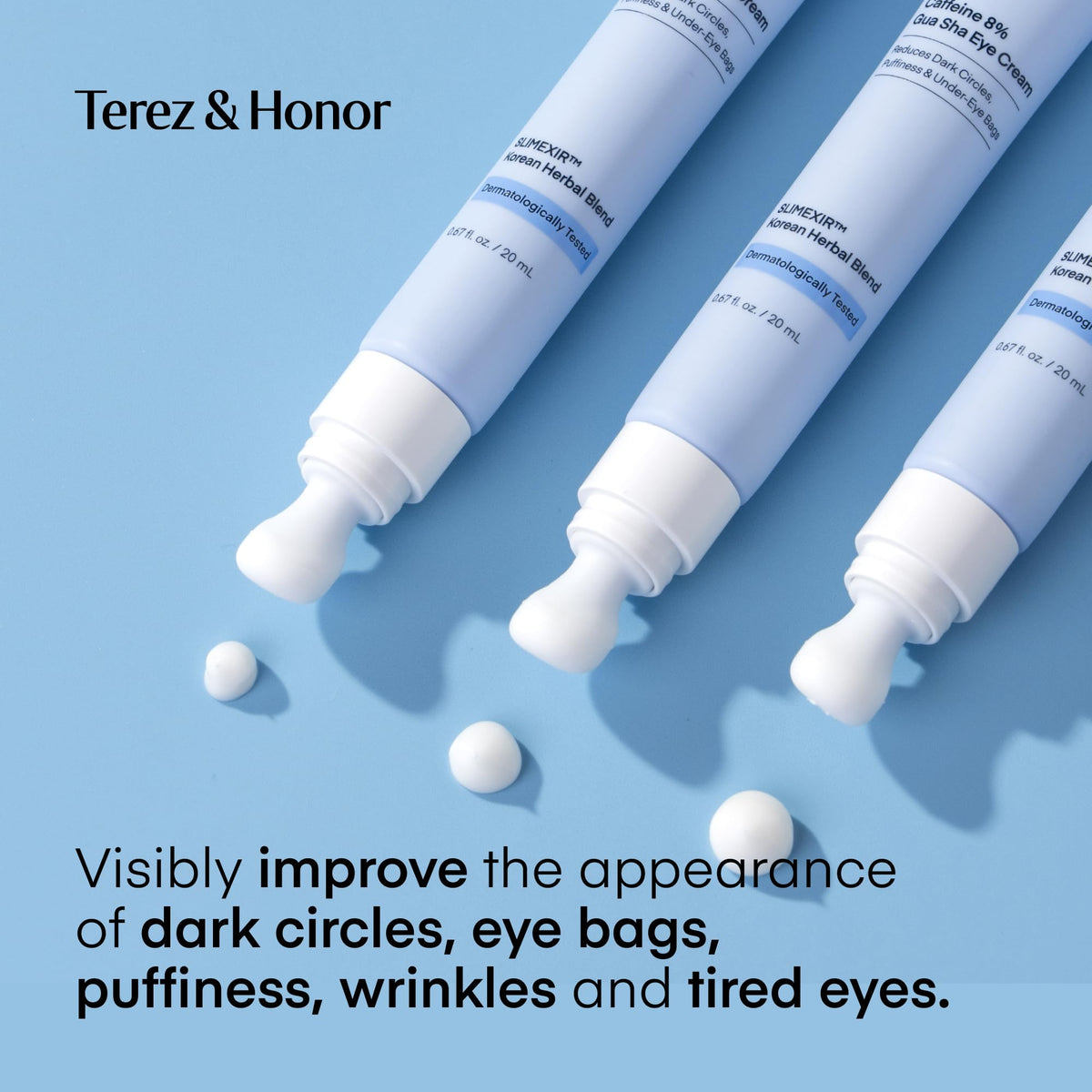 TEREZ & HONOR Eye Care 2-Step Kit - 60 Pcs Under Eye Patches & 20mL 8% Caffeine Eye Cream - Korean Skincare for Dark Circles & Puffiness