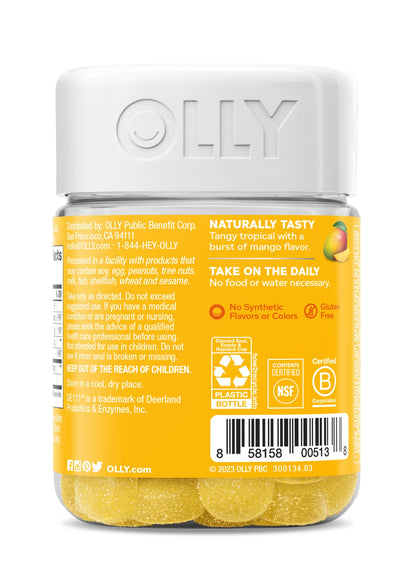 OLLY Probiotic Gummy, Immune and Digestive Support, 1 Billion CFUs, Chewable Probiotic Supplement, Mango, 25 Day Supply - 50 Count