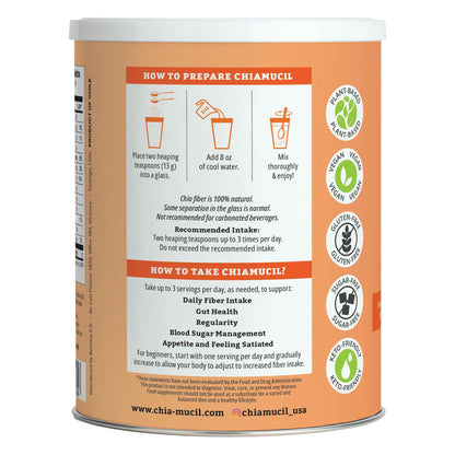BENEXIA Chiamucil Prebiotic Chia & Inulin Fiber Powder, Orange, 80 Serv