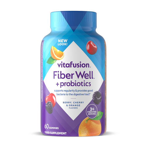 Vitafusion Fiber Well Probiotic Gummies - 3g Fiber - 60 Adult Gummy Vitamins for Women & Men - Plus Prebiotics - Assorted Fruit Flavors - Gluten and Dairy-Free Supplement