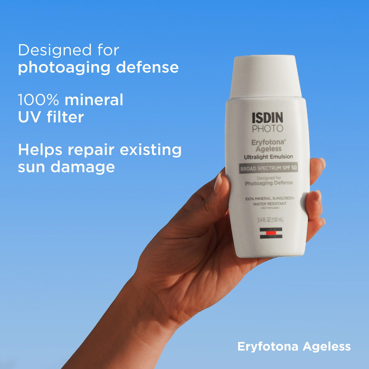 ISDIN Eryfotona Ageless SPF 50 (3.4 Fl Oz) - Tinted Mineral Sunscreen for Face with Zinc Oxide - Anti-Aging Sunscreen with DNA Repairsomes & Vitamin E - No White Cast, Dermatologist Recommended