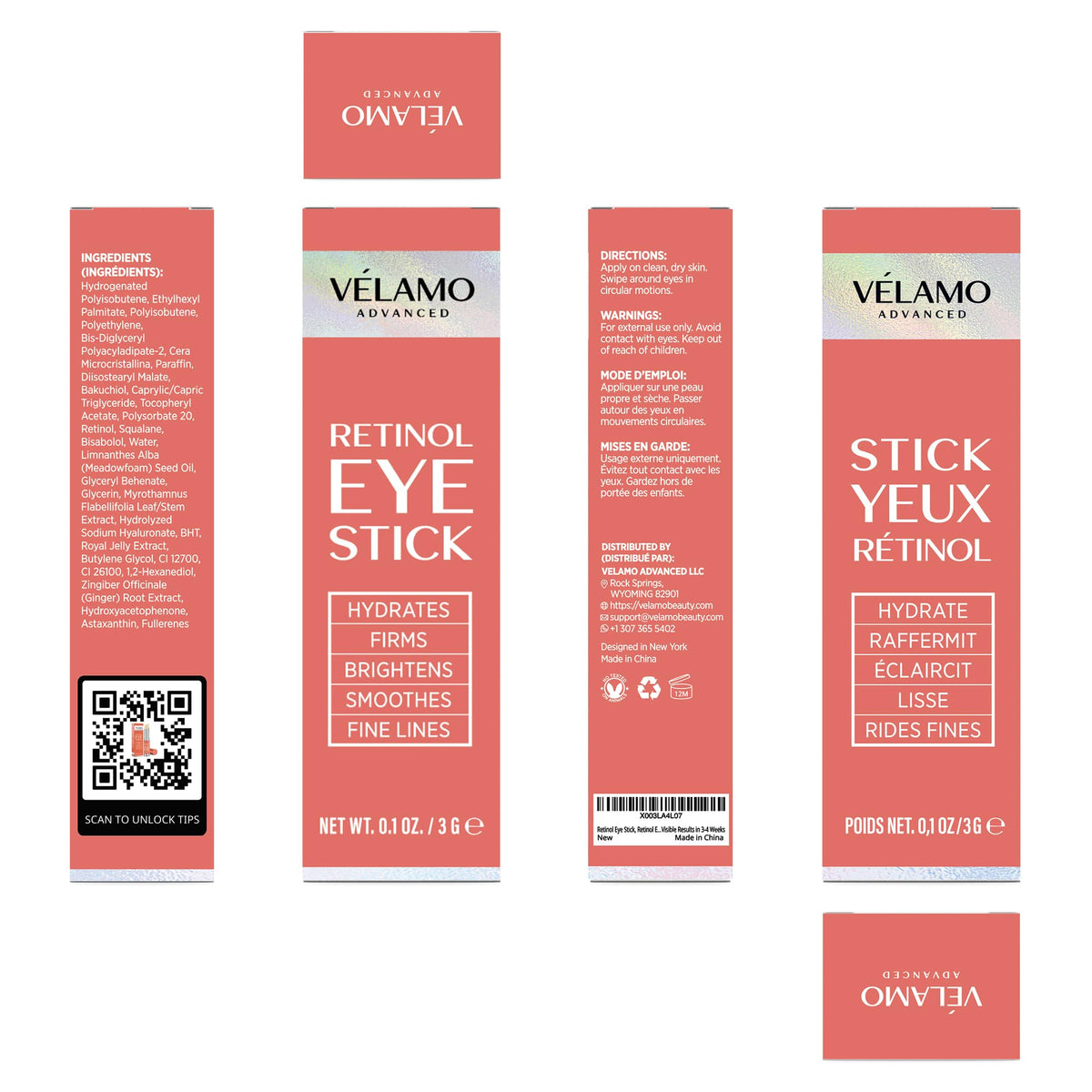 VELAMO Advanced Caffeine & Retinol Eye Stick Duo - AM/PM Under Eye Balm for Dark Circles, Puffiness & Wrinkles
