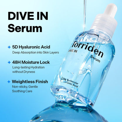 Torriden DIVE IN Hyaluronic Acid Serum for Deep Hydration - Korean K-Beauty Glass Skin Plump Glow - Lightweight Fast-Absorbing Face Serum 50ml (1.69 fl.oz.)