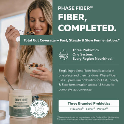 Phase Fiber Prebiotic Powder for Complete Gut & Digestion Support, Low FODMAP Certified Ingredients, Triple Phase Fermentation, Clinically Studied for Sensitive Digestion, Vegan (30 Servings)