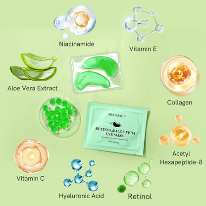 PEAUAMIE Retinol & Aloe Vera Under Eye Patches (30 Pairs) - Intensive Anti-Aging & Soothing Eye Mask for Wrinkles, Dark Circles & Puffiness
