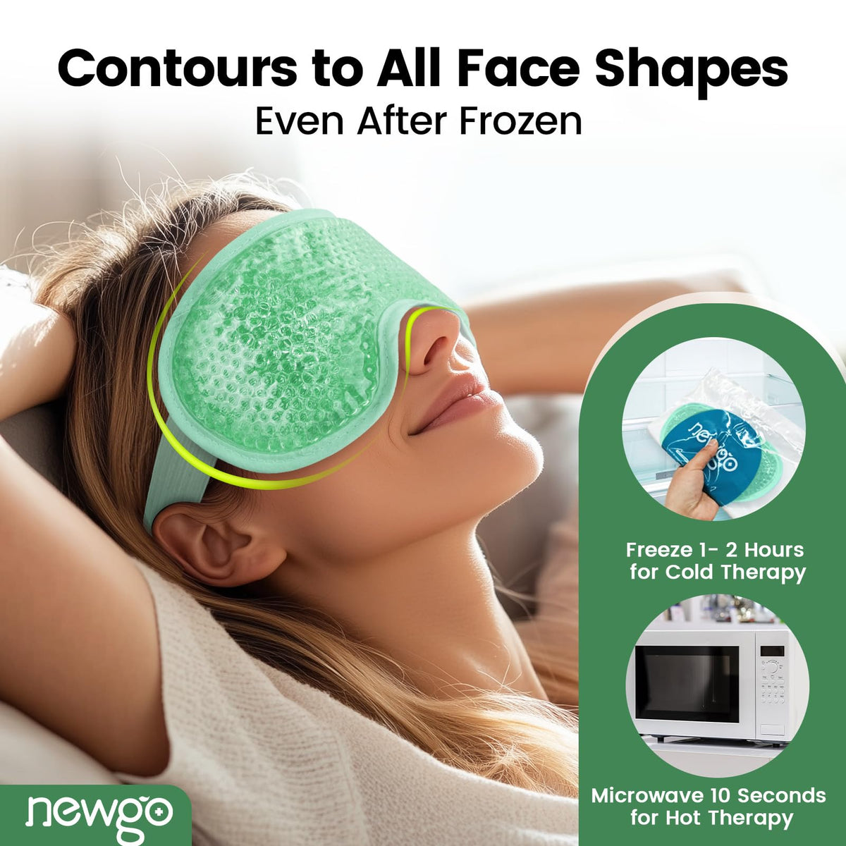NEWGO Cooling Eye Mask - Cold Ice Pack for Puffy Eyes, Dark Circles, Headache & Stress Relief (Blue/Green)