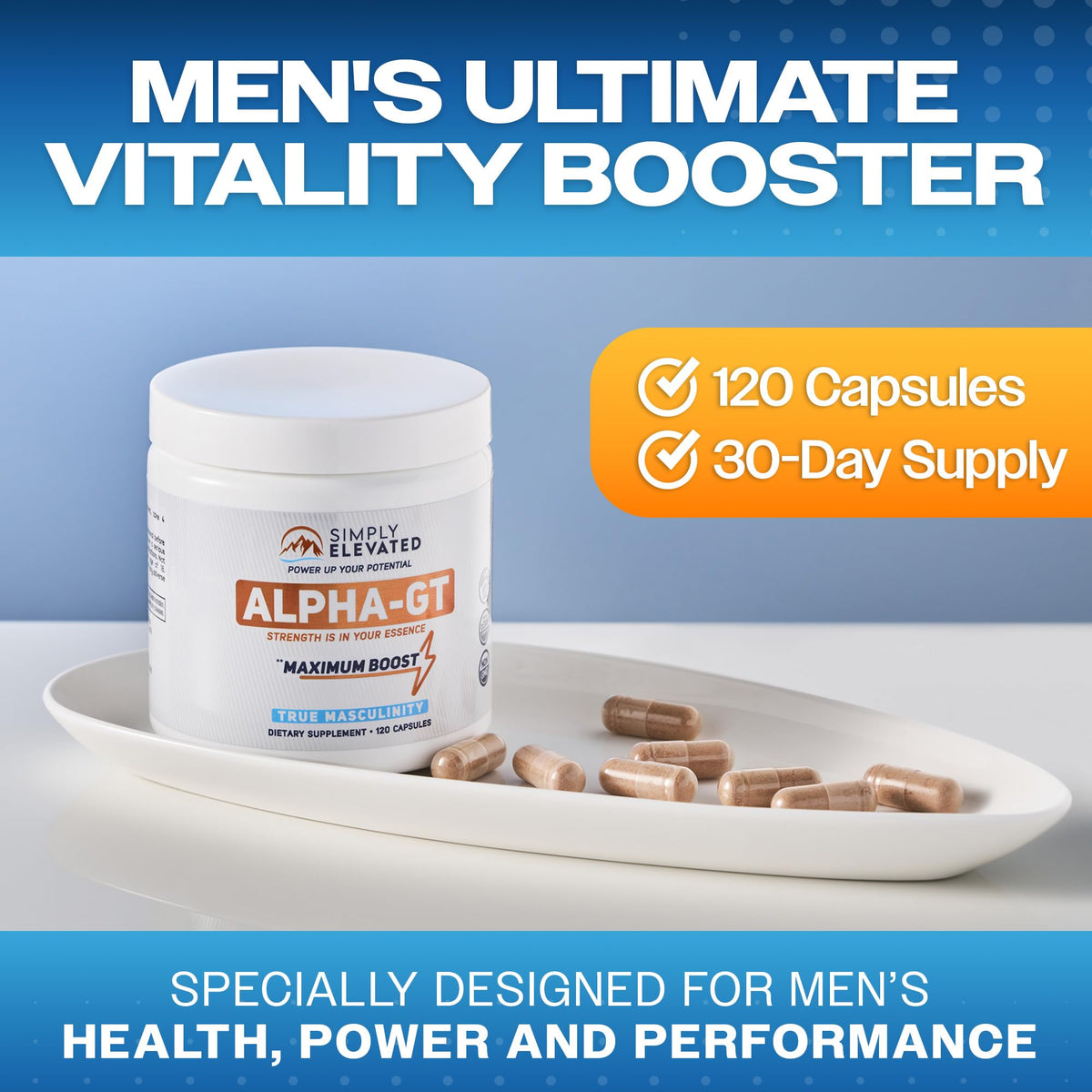 14-in-1 Testosterone Booster for Men - Ashwagandha, Tongkat Ali, Tribulus & Fenugreek - Energy, Drive & Confidence Support - Simply Elevated Alpha-GT (2500mg)