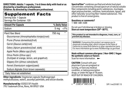 Klaire Labs SFI Health Spectrafiber - Hypoallergenic 9 Soluble Fiber Blend with Apple Pectin & Glucomannan, No Psyllium & Gluten-Free (120 Capsules)