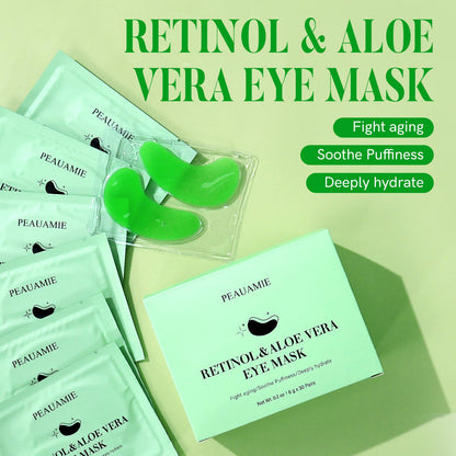 PEAUAMIE Retinol & Aloe Vera Under Eye Patches (30 Pairs) - Intensive Anti-Aging & Soothing Eye Mask for Wrinkles, Dark Circles & Puffiness