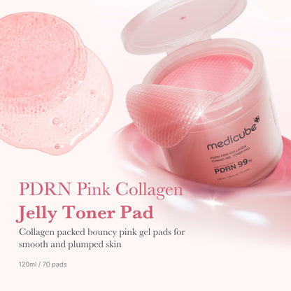 medicube Toner Pads Salmon DNA PDRN Pink Collagen Jelly Pad - Korean Gel Toner Pad - Niacinamide, Madecassoside, Retinol - Soothing, Radiance, Uneven Skin Tone - Korean Skin Care - 70 Pads (1 Pack)