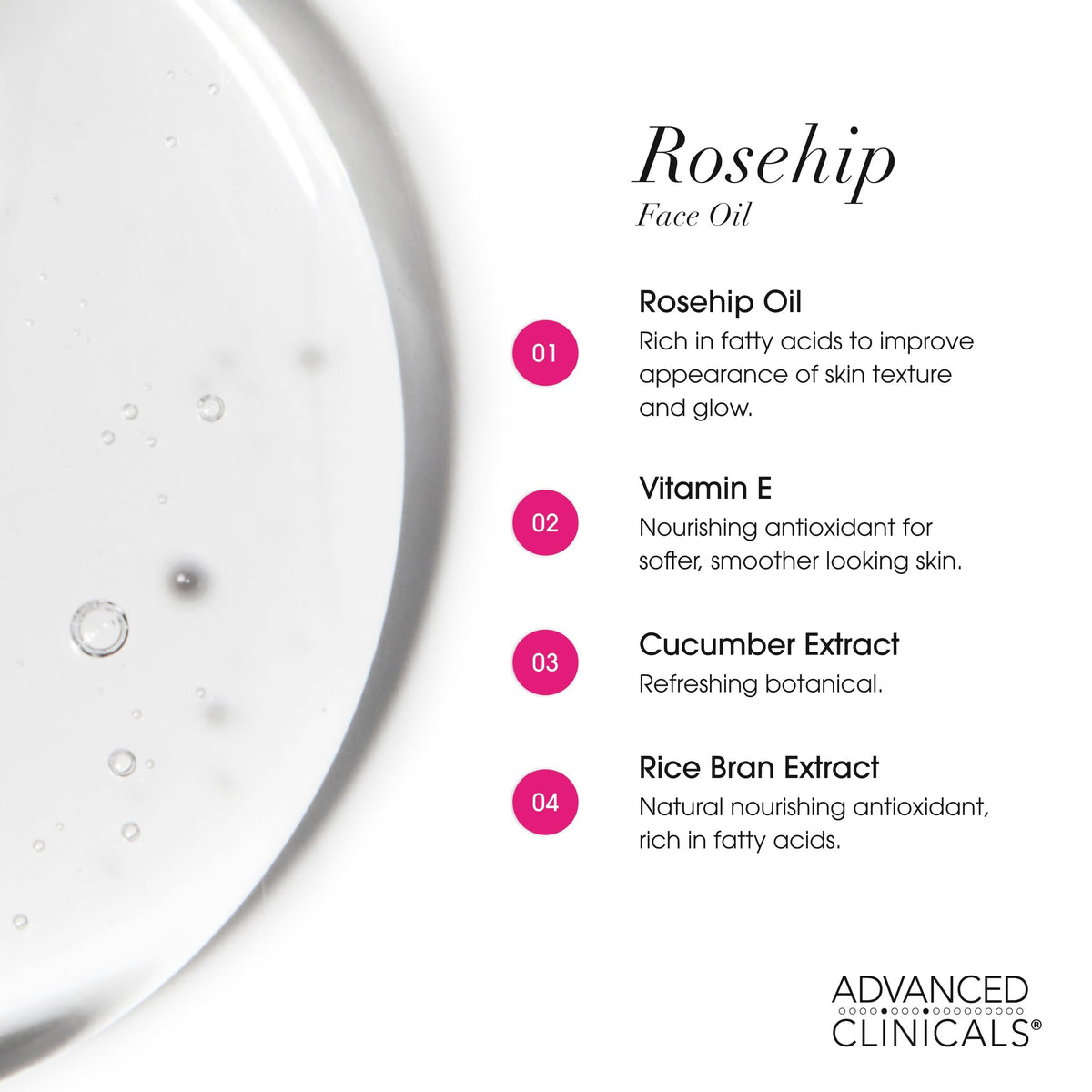 Advanced Clinicals Rosehip Oil Serum - Vitamin E & Botanical Infusion (52ml)