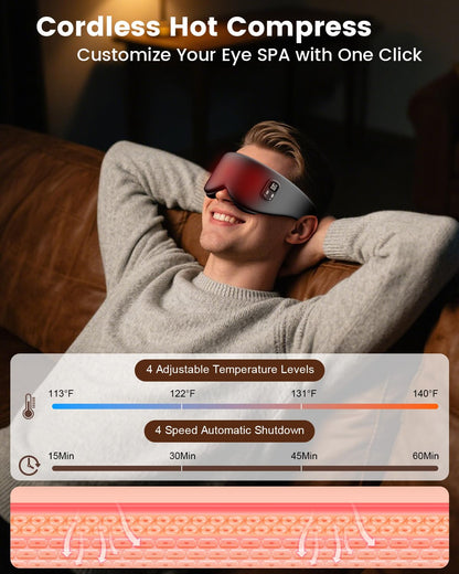 Anydance Cordless Heated Eye Mask - Rechargeable Warm Compress for Dry Eyes & Sleep Relief (Black)