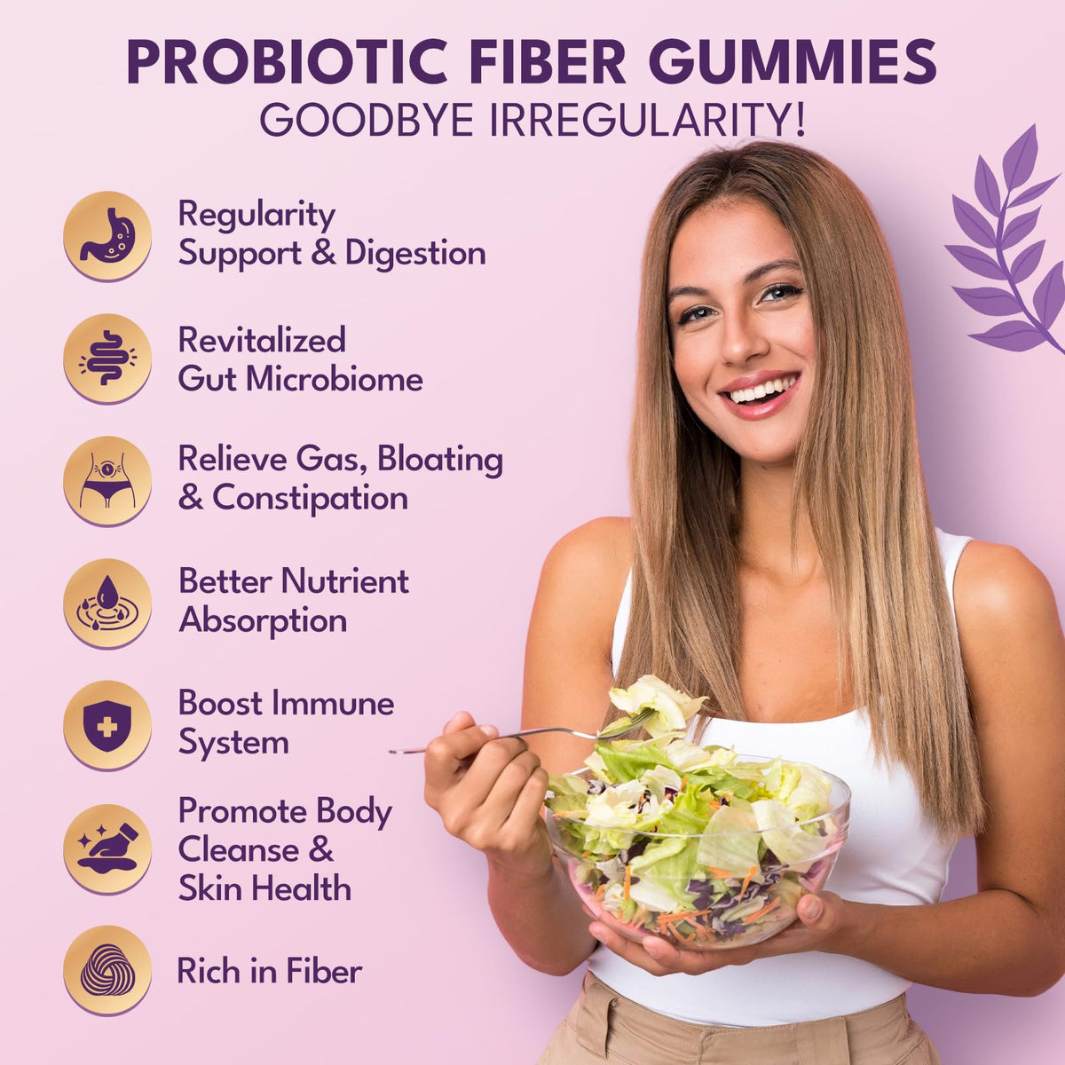 GZ HAOYUAN Fiber Gummies for Adults - Sugar Free Fiber Supplement 17 in 1, Probiotic 60 Billion CFU & Prebiotic with Digestive Enzymes, Inulin, Psyllium, Support for Gut & Digestive Health, 180 Count