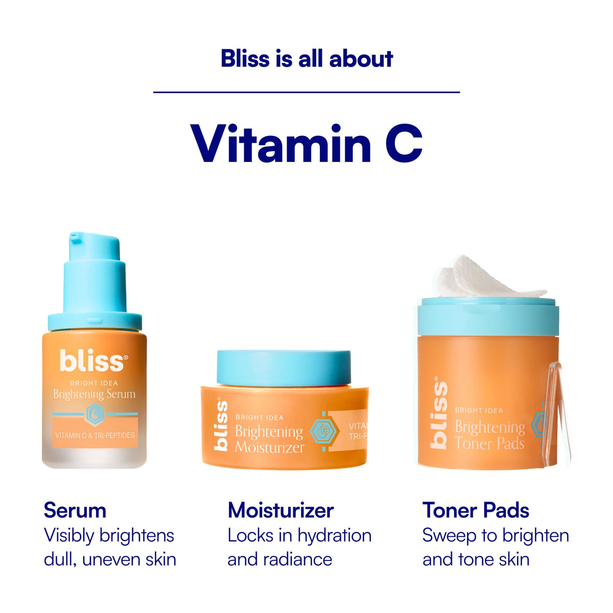 Bliss Vitamin C + Tri-Peptide Face Serum - Stabilized Vitamin C with Collagen-Boosting Peptide - Brightening Serum for Dark Spots, Fine Lines & Firmness - Hyaluronic Acid, Green Tea - 1 fl oz