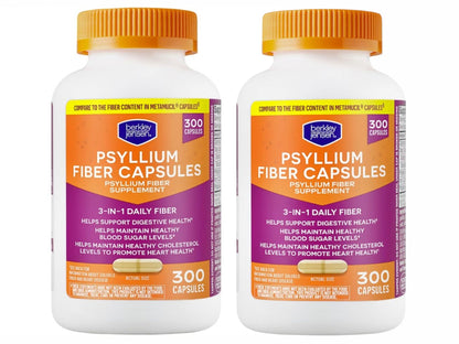 berkley jensen Daily Psyllium Husk Supplement, Natural Fiber for Men & Women - Fiber Capsules for Overall Digestive Health, Easing Constipation, Made in USA - 300 Count (Pack of 2)