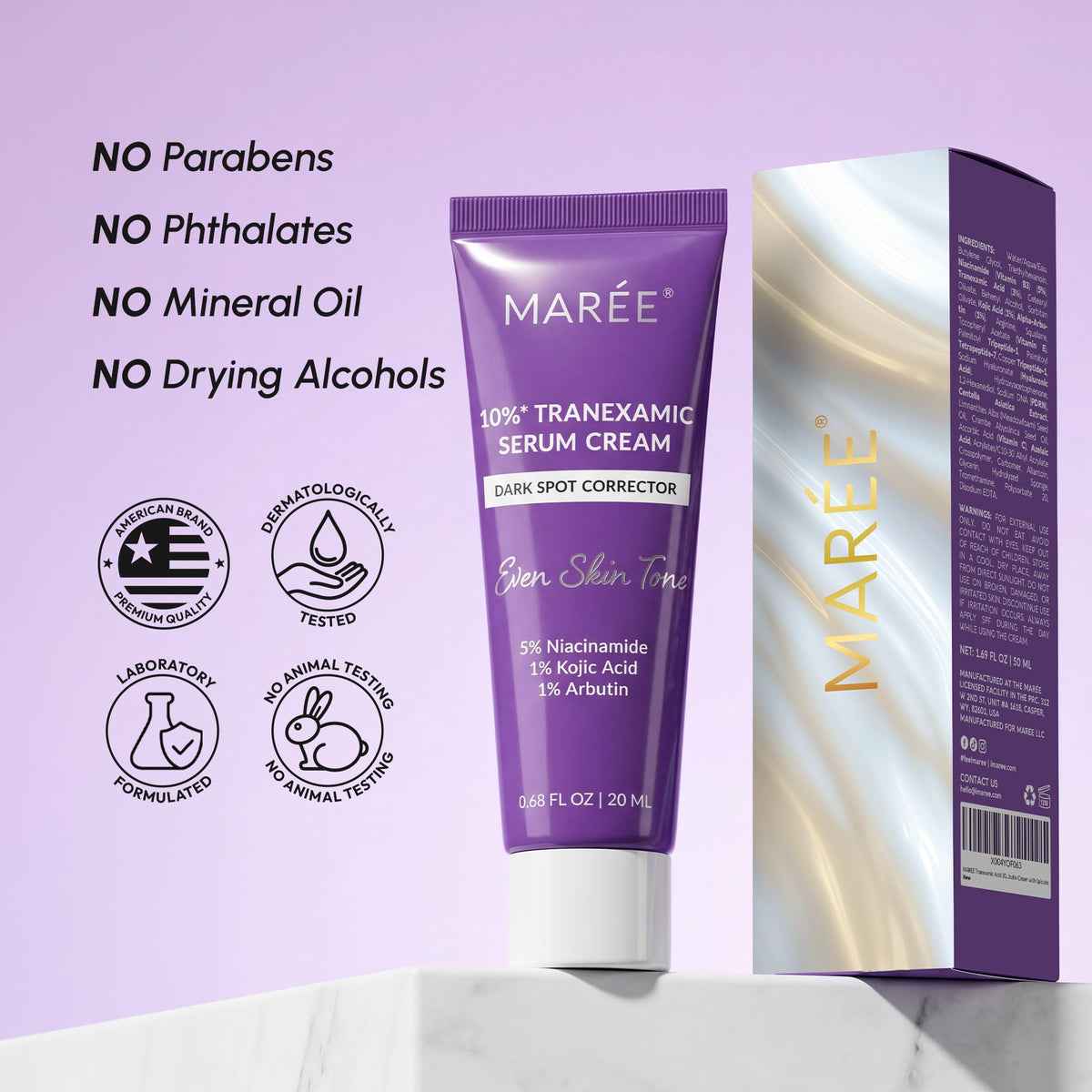 MAREE 10% Tranexamic Serum Cream - Alpha Arbutin Cream with Tranexamic Acid, Niacinamide - Dark Spot Corrector with Alfa Arbutin - Acido Tranexamico Crema para Manchas Oscuras en la Cara