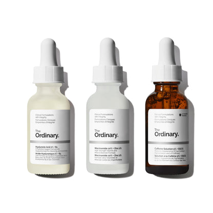 The Ordinary Serum Favorites Set - Hyaluronic Acid 2% + B5, Niacinamide 10% + Zinc 1%, Caffeine Solution 5% - Eye and Face Serums for Hydrating, Brightening & Pore-Minimizing Skin Care
