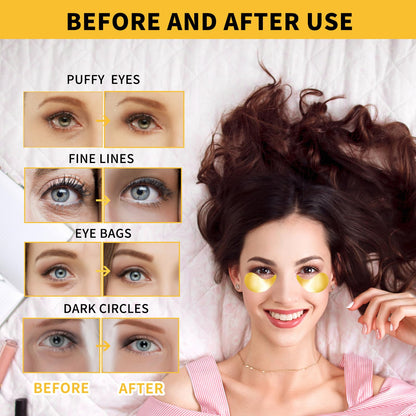 24K Gold Eye Masks (70 PCS) - Under Eye Patches with Collagen, Caffeine & Peptides for Dark Circles & Puffiness