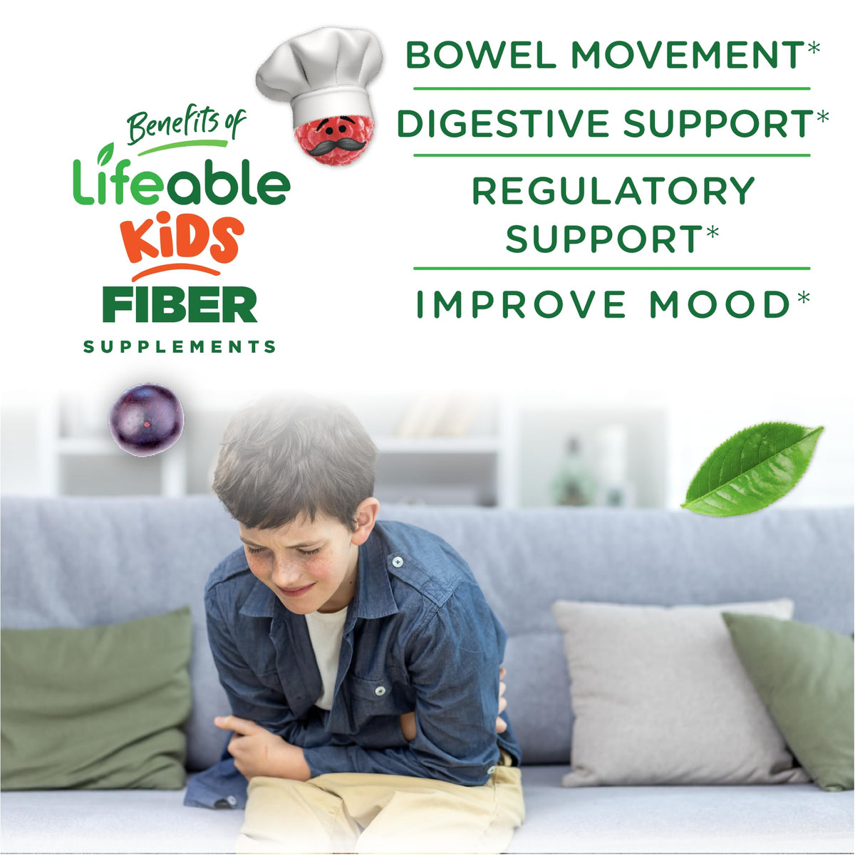 Lifeable Sugar Free Prebiotic Kids Fiber Gummies - 4g Fiber for Kids - Great Tasting Vegetarian Fiber Supplements for Kids - for Digestive Health - Fiber Gummies for Kids - 90 Probiotics Gummies
