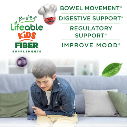 Lifeable Sugar Free Prebiotic Kids Fiber Gummies - 4g Fiber for Kids - Great Tasting Vegetarian Fiber Supplements for Kids - for Digestive Health - Fiber Gummies for Kids - 90 Probiotics Gummies