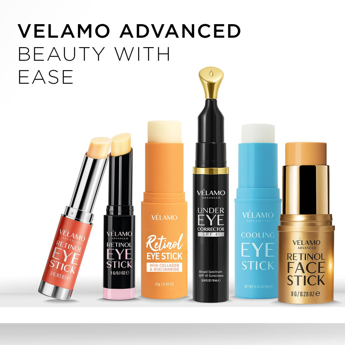 VELAMO ADVANCED Retinol Eye Stick Duo (2 Pcs) - Korean Upgraded Formula with Collagen, Niacinamide & Peptides (10g x 2)