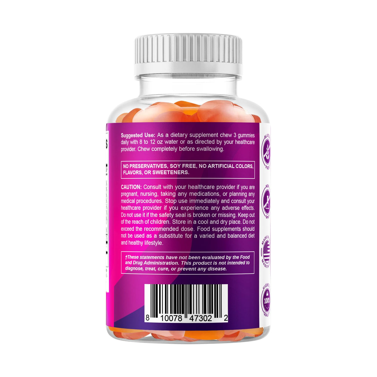 Vitamatic Prebiotic Fiber Gummies for Adults - 2 Pack (Total 120 Gummies) 7g Fiber per Serving - Extra Strength - Zero Sugar Added - Pectin-Based - Digestive Health & Regularity Support