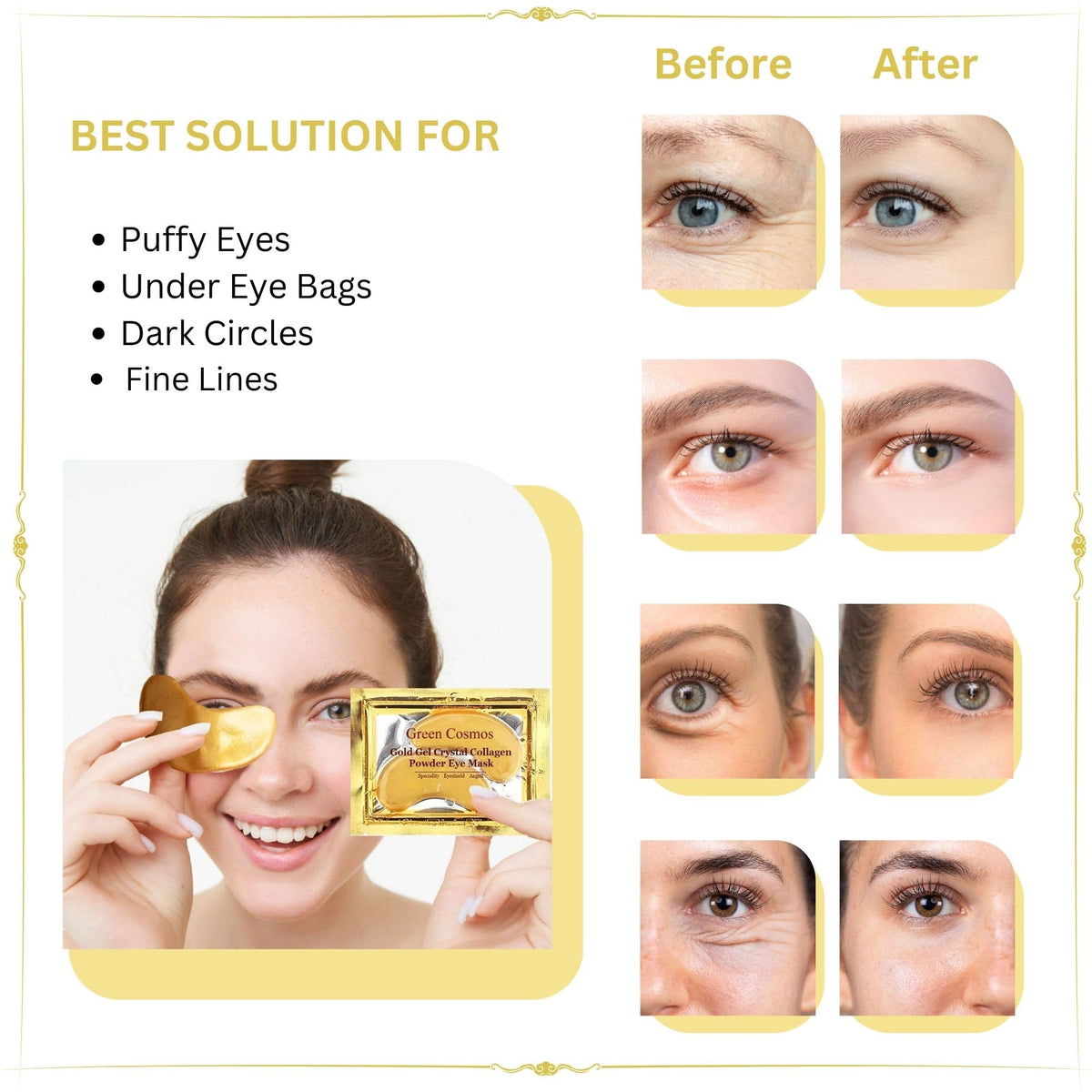 Green Cosmos 24k Gold Crystal Collagen Eye Masks (30 Pairs)