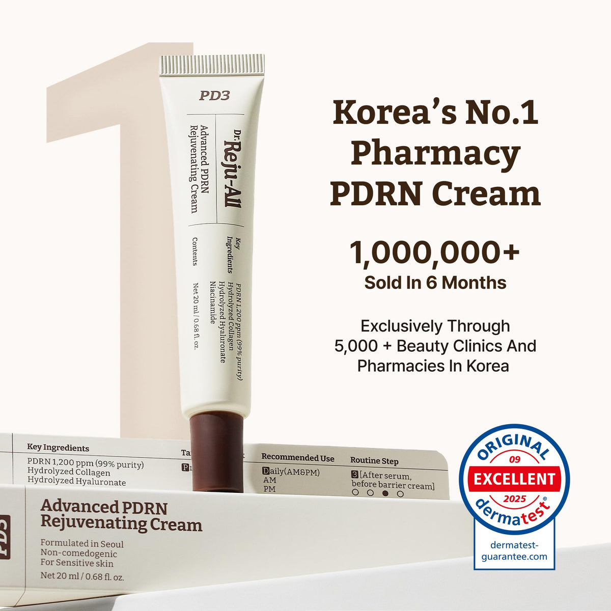Dr.Reju-All PDRN Rejuvenating Cream - Rejuall PDRN Face Moisturizer - Optimal 1200ppm for Glass Skin & Plumping - Korean Pharmacy Anti-Aging Skin Care Face Cream - 0.7 Fl Oz
