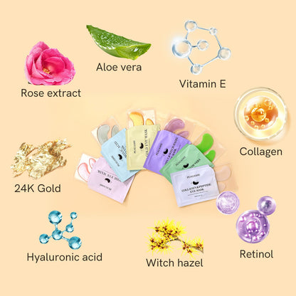 PEAUAMIE Collagen & Hyaluronic Acid Under Eye Patches (24 Pairs) - Intensive Plumping Eye Mask for Wrinkles, Dark Circles & Dehydrated Skin
