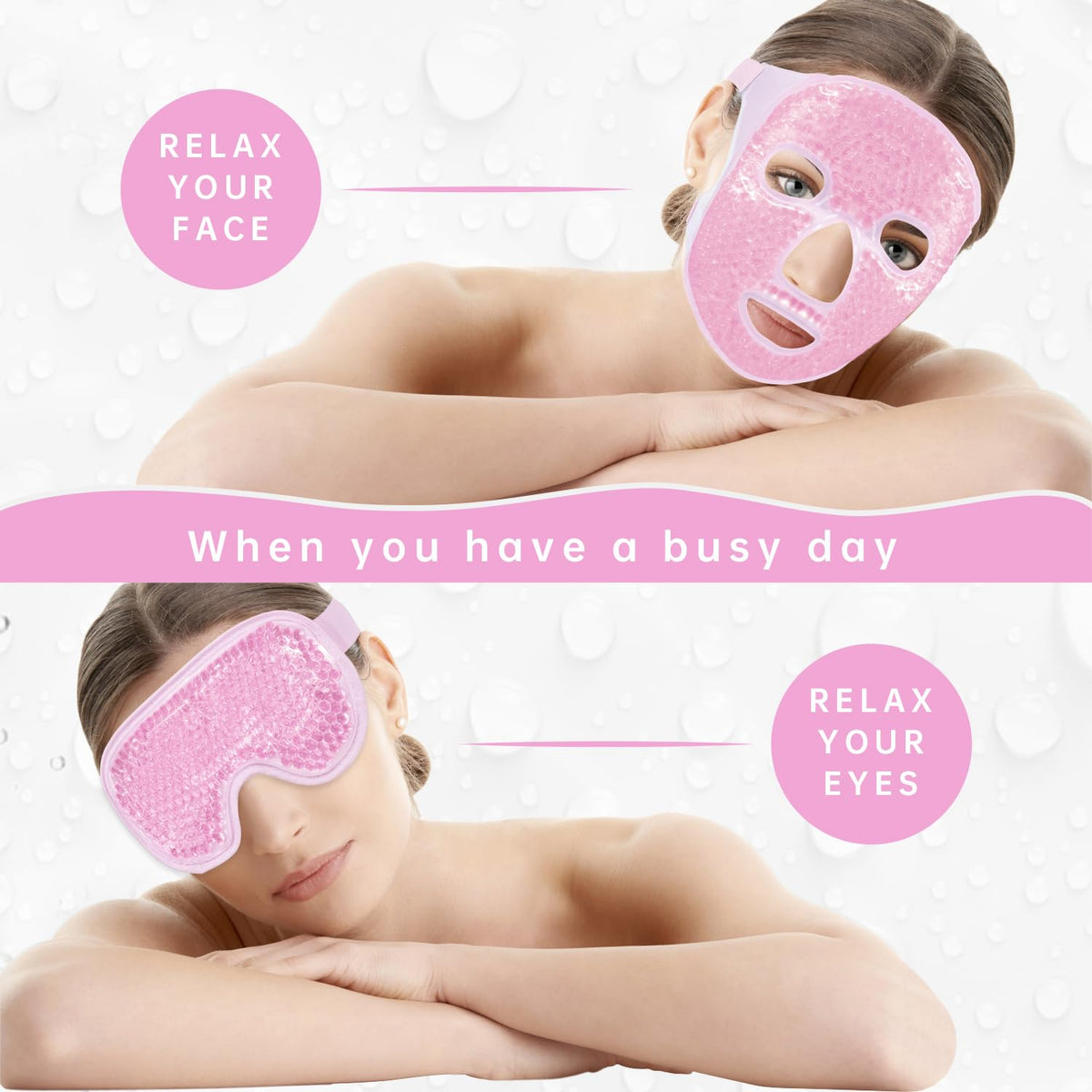 ZNÖCUETÖD 2-Piece Face & Eye Ice Mask Set (Pink) - Dual Hot & Cold Gel Packs for Puffiness, Dark Circles, Migraine Relief & Post-Surgery Swelling