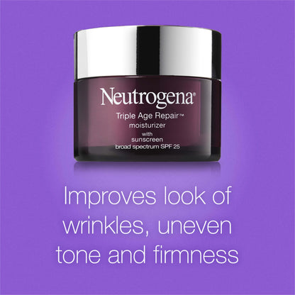 Neutrogena Triple Age Repair Face Moisturizer - with Hexinol Technology & Vitamin C, Anti-Wrinkle Face Cream with SPF 25, Visibly Reduces Wrinkles & Firms Skin, 1.7 oz