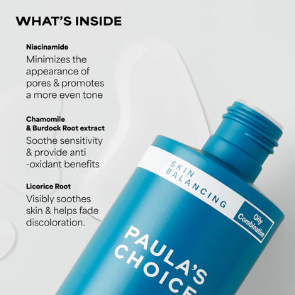 Paula's Choice Skin Balancing Pore-Reducing Face Toner with Niacinamide, for Oily Skin & Combination, Minimizes Large Pores, Controls Oil & Shine, Hydrates & Replenishes, Fragrance-Free, 6.4oz