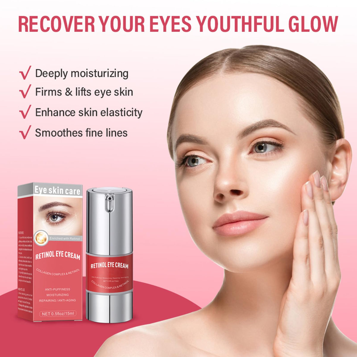 Retinol Eye Cream with Collagen & Hyaluronic Acid - Anti-Aging Under Eye Cream for Dark Circles, Puffiness & Wrinkles - Suitable for Sensitive Skin