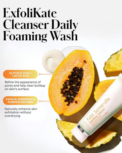 Kate Somerville ExfoliKate Cleanser - Daily Exfoliating Foaming Face Wash, Clinically Formulated Glycolic Acid and Lactic Acid Gentle Facial Scrub, 8 Fl Oz