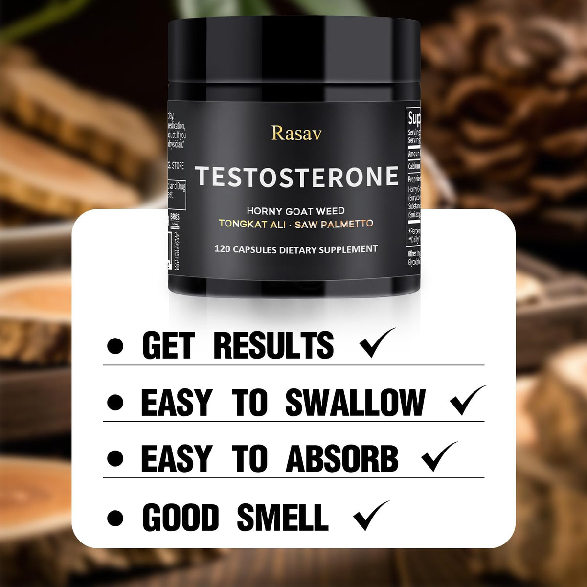 Rasav Horny Goat Weed & Tongkat Ali Testosterone Booster for Men - Energy, Stamina, Strength & Muscle Support - 120 Capsules