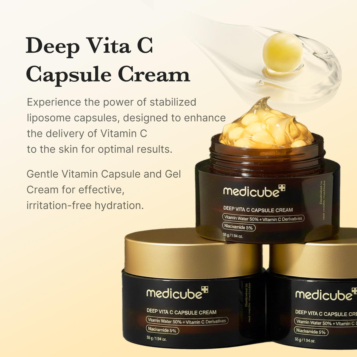 medicube Capsule Cream with Deep Vitamin C - Liposome Vitamin C Golden Capsule for Radiance & Firm-Looking Skin - Hydrating Glow Gel Texture - Korean Skincare, 1.94 oz