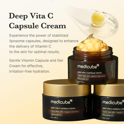 medicube Capsule Cream with Deep Vitamin C - Liposome Vitamin C Golden Capsule for Radiance & Firm-Looking Skin - Hydrating Glow Gel Texture - Korean Skincare, 1.94 oz
