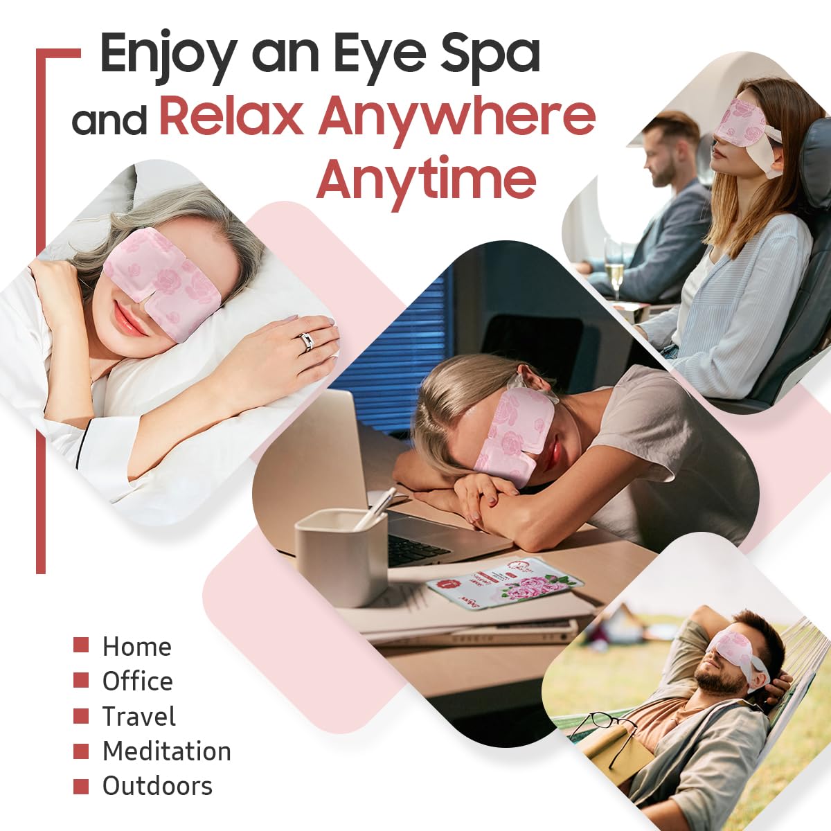 BeHoomi Self Heating Steam Eye Mask - Rose Scented Warm Compress Heated Eye Mask for Sleep, Spa & Relaxation (20 Pack)