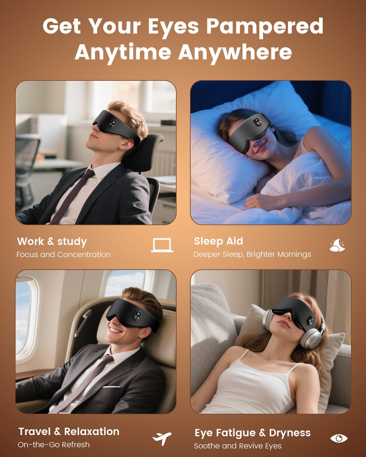 Anydance Cordless Heated Eye Mask - Rechargeable Warm Compress for Dry Eyes & Sleep Relief (Black)