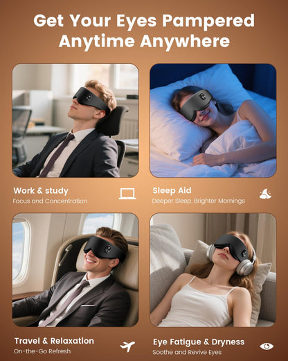 Anydance Cordless Heated Eye Mask - Rechargeable Warm Compress for Dry Eyes & Sleep Relief (Black)